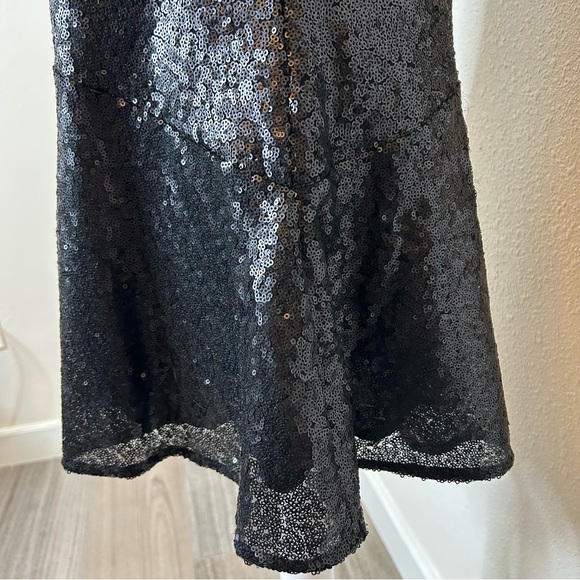 Free People Black Sequin Mini Dress Swing Racerback Boho Shiny Holiday Party - Picture 7 of 8